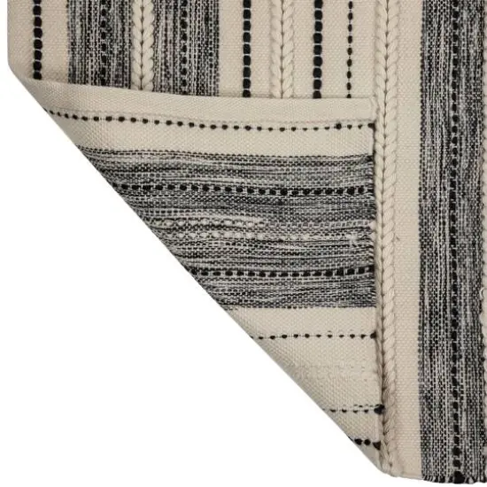 Cream & Black Handloom Woven Throw Rug, 3.5ft. x 2ft.  {7}
