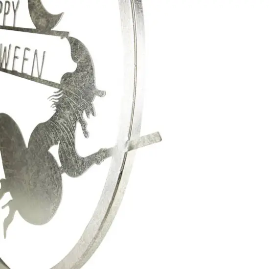 17" Silver Flying Witch Happy Halloween Wall Sign {5}