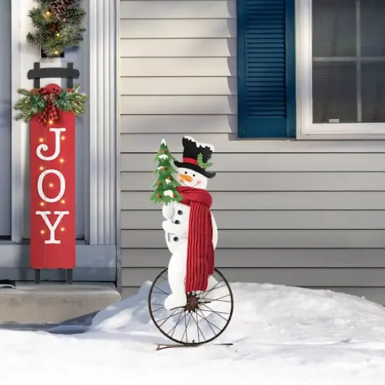 Glitzhome&reg; 32" Metal Snowman Riding Bike Porch D&eacute;cor {4}