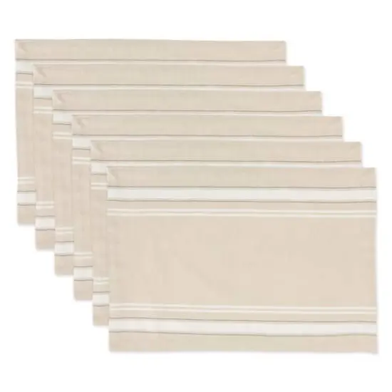 DII&reg; French Stripe Placemats, 6ct. White and Taupe {1}