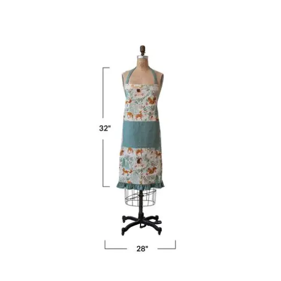 Hello Honey&reg; Multicolor Cotton Printed Apron with Woodland Flora & Fauna Pattern, Pockets & Ruffle {5}