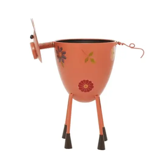 16" Pink Metal Eclectic Pig Planter {5}