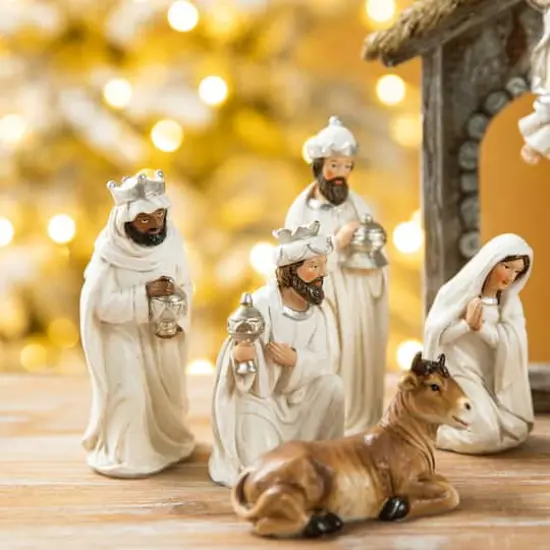 Glitzhome&reg; 11 Piece Ivory Nativity Figurine Set {5}