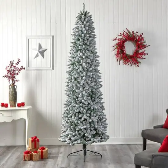 9ft. Unlit Slim Flocked Montreal Fir Artificial Christmas Tree {8}