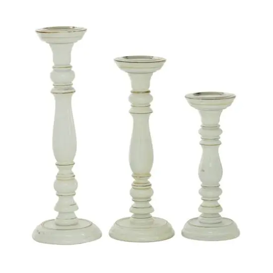 White Mango Wood Country Cottage Candle Holder Set {3}