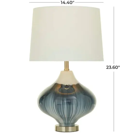 Blue Glass Gourd Style Base Table Lamp with Drum Shade 14" x 14" x 24" {8}