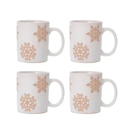 Hello Honey&reg; 3.75" White & Orange Round Stoneware Snowflake Mugs, 4ct. {1}