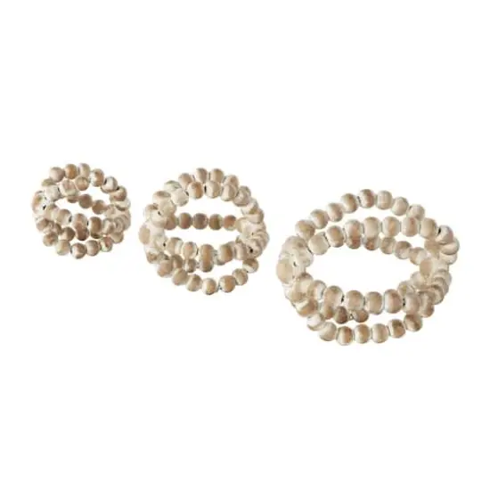 Whitewashed Brown Beaded Knot Wood Sculpture Set {8}