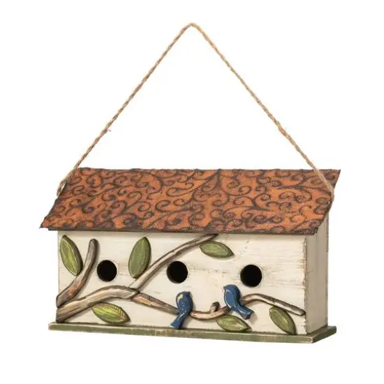 Glitzhome&reg; 15.75" Distressed Cottage Birdhouse White {1}