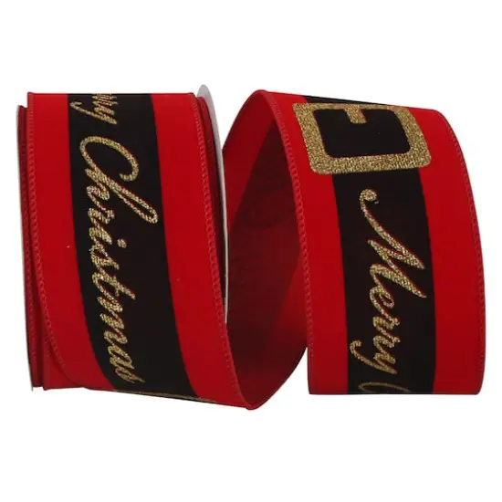 JAM Paper 2.5" x 10yd. Velvet Wired Merry Christmas Santa Belt Ribbon {1}