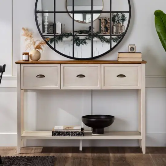 Walker Edison 52" Reclaimed Barnwood & White 3-Drawer Buffet Table {3}