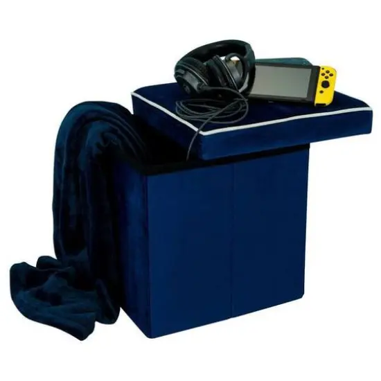 Simplify Collapsible Velvet Storage Ottoman Navy {4}
