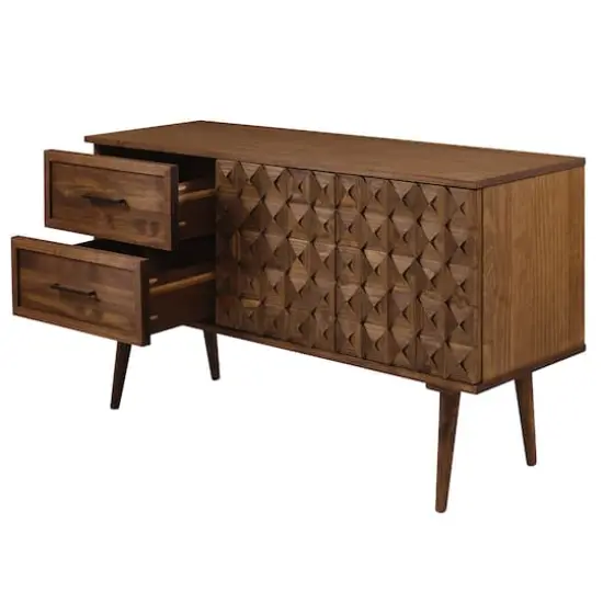 Walker Edison 58" Brown Solid Wood 2-Drawer Prism Sideboard {4}