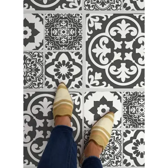 FloorPops Valencia Peel & Stick Floor Tiles, 6ct. Charcoal {8}