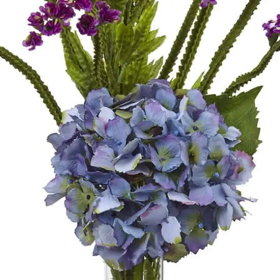 22" Hydrangea & Statice Bud Arrangement in Vase Blue/Purple {4}