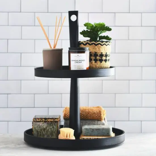 Hello Honey&reg; 18" Black Wood 2-Tier Decorative Tray {6}
