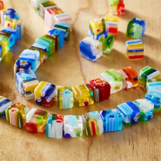 Multicolored Millefiori Glass Cube Beads, 6mm by Bead Landing&trade; {3}