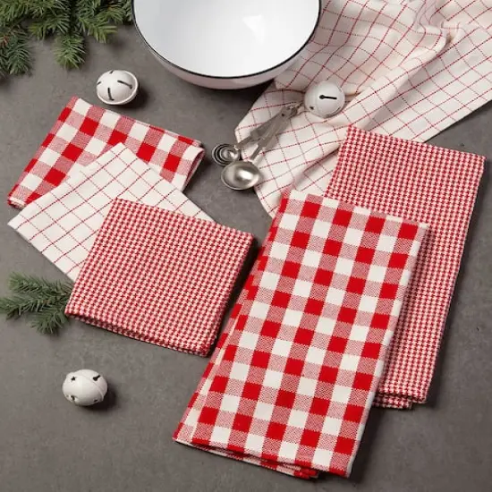DII&reg; Holiday Checks Heavyweight Dishtowel & Dishcloth Set {6}