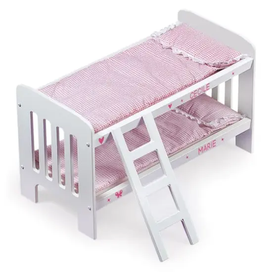 Badger Basket Pink & White Doll Bunk Bed with Bedding & Ladder {9}