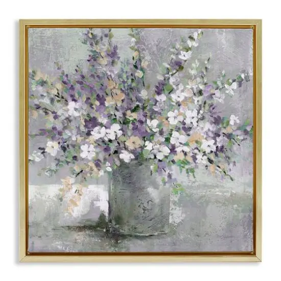 Stupell Industries Blossoming Aster Flower Bouquet Floater Framed Art Gold {1}