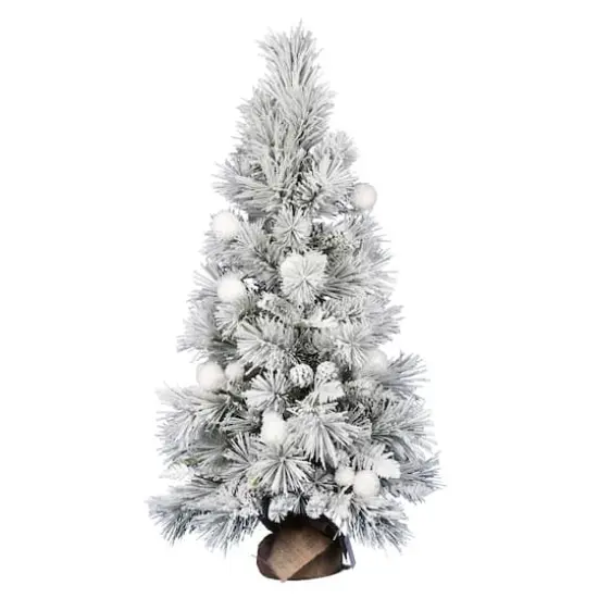 4ft. Unlit Frosted Beacon Pine with Snowballs & Pinecones Artificial Christmas Tree in Burlap Base {1}