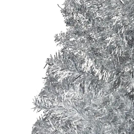 9ft. Unlit Silver Artificial Tinsel Christmas Tree {4}