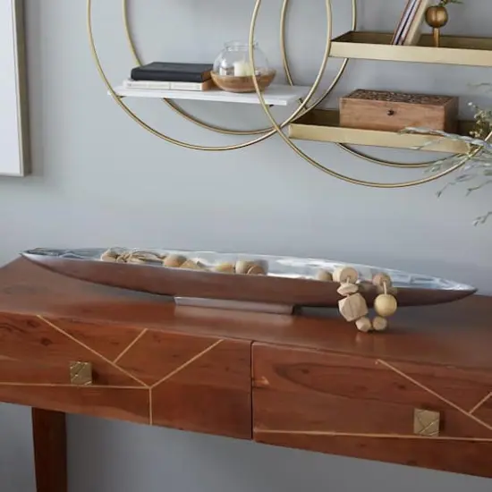 36" Silver Aluminum Modern Boat Tray {7}