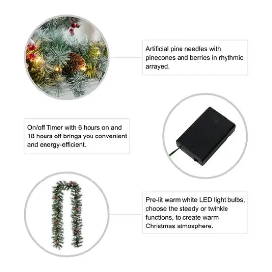 Glitzhome® 2 Pack 9ft. Pre-Lit Greenery Pinecones & Red Berries Christmas Garland {9}