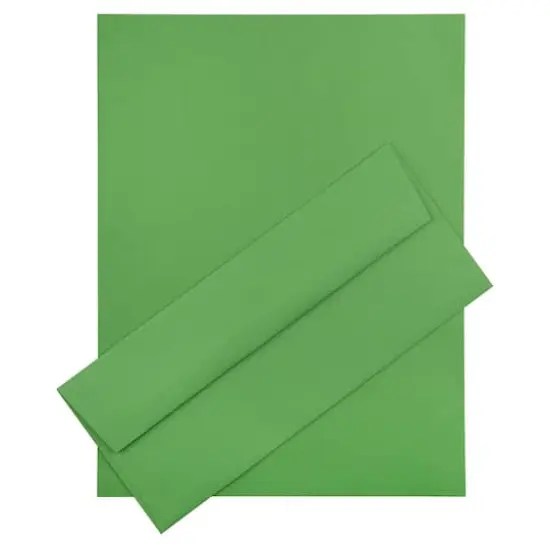 JAM Paper 8.5" x 11" Letter Paper & Envelopes #10 Business Stationery Set, 100ct. Green Brite Hue {1}