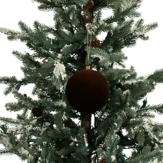 4 Pack 3.8" Flocked Shatterproof Ball Ornaments by Ashland&reg; Dark Brown {4}