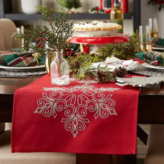 DII&reg; 70" Sparkle Snowflakes Embroidered Table Runner {10}
