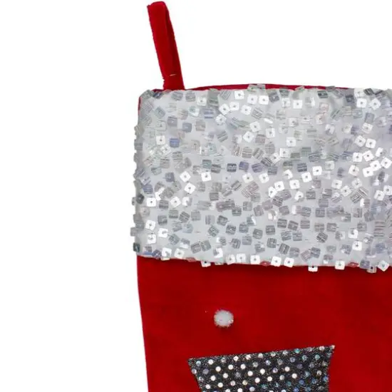 20.5" Red Snowman Christmas Stocking with Sequined Cuff {6}