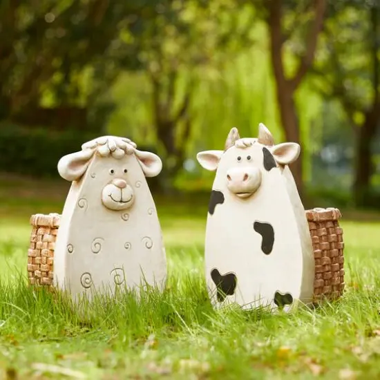 Glitzhome&reg; 13" Cute Cow Statue Planter {8}