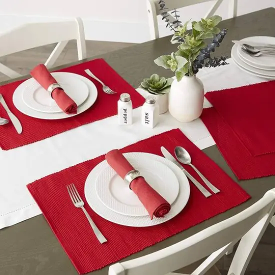 DII&reg; Ribbed Cotton Placemats, 6ct. Tango Red {4}