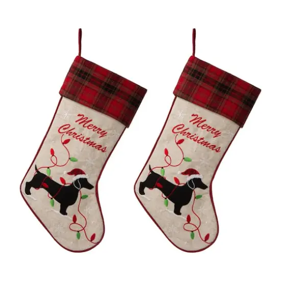 Glitzhome&reg; 21" Merry Christmas Dachshund Stocking, Set Of 2 {1}
