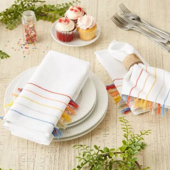 DII&reg; Striped Tassel Napkins, 4ct. Rainbow {4}