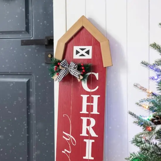 Glitzhome&reg; 42" "Merry Christmas" Wood Barn Porch Sign {6}