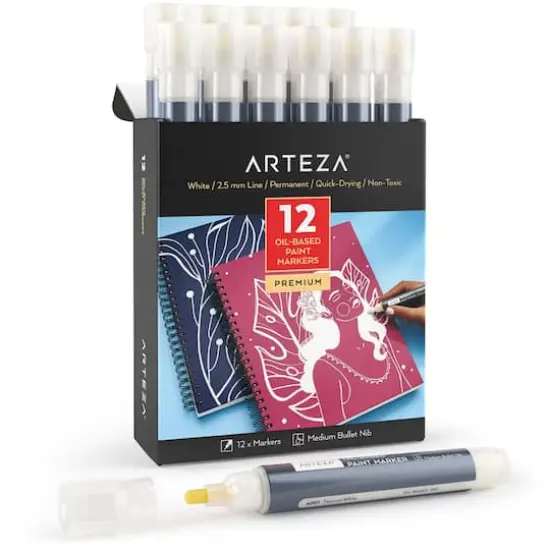 Arteza&reg; 12 White Permanent Oil-Based Bullet Tip Marker Set {1}