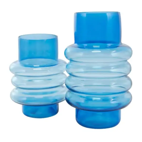 Blue Ombre Bubble Ribbed Glass Vase Set {3}