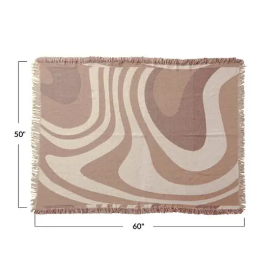 Hello Honey® Brown & Beige Wave Design Woven Reclaimed Cotton Blend Throw with Fringe {4}