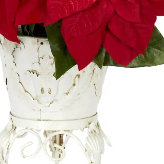 21" Potted Poinsettia with White Metal Planter {4}