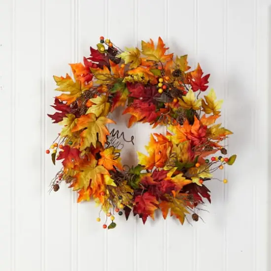 24" Autumn Maple Leaf & Berries Fall Wreath {3}