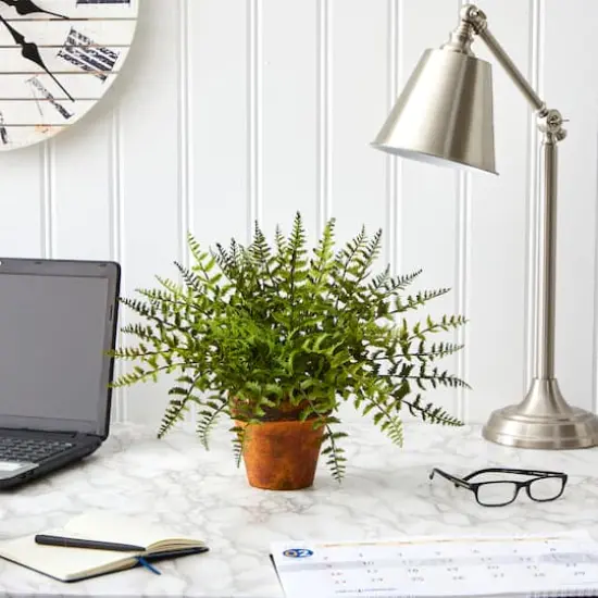 12" Leatherleaf Fern in Decorative Planter {4}