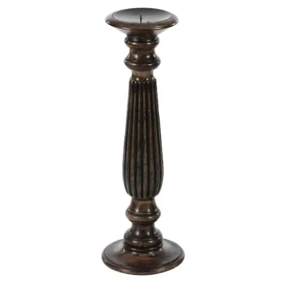 Dark Brown Mango Wood Traditional Candle Holder Set, 3ct. {3}