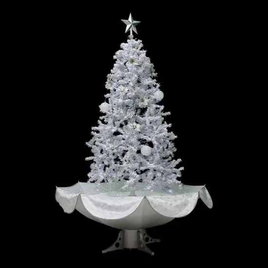 6ft. Pre-Lit Musical Snowing Artificial Tinsel Christmas Tree, White LED Lights {3}