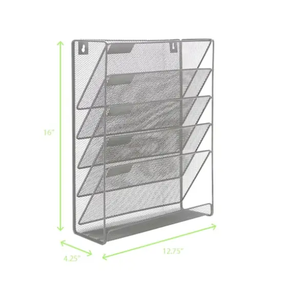 Mind Reader 6 Compartment Vertical Hanging Wall File & Chart Organizer Silver {10}
