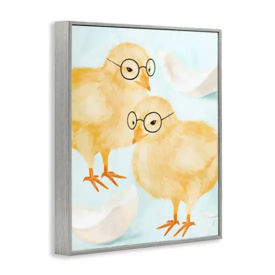 Stupell Industries Easter Chicks Hatched Eggs Yellow Birds Round Glasses Framed Giclee Art Gray {4}