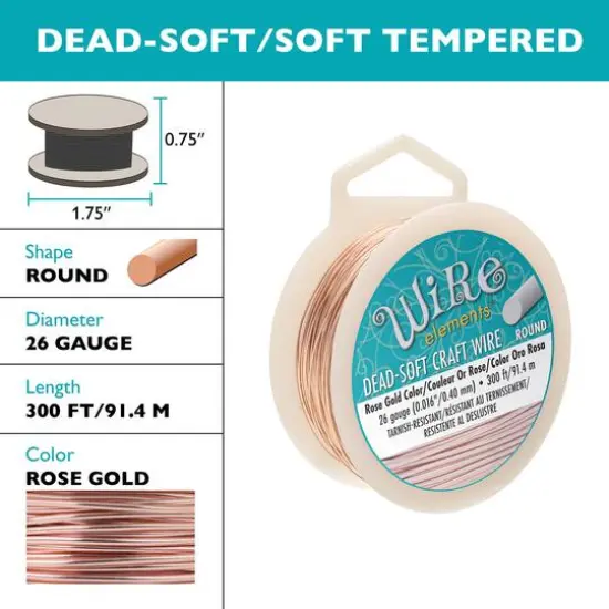 The Beadsmith&reg; Wire Elements&trade; 26 Gauge Tarnish Resistant Soft Temper Wire, 300ft. Rose Gold {6}