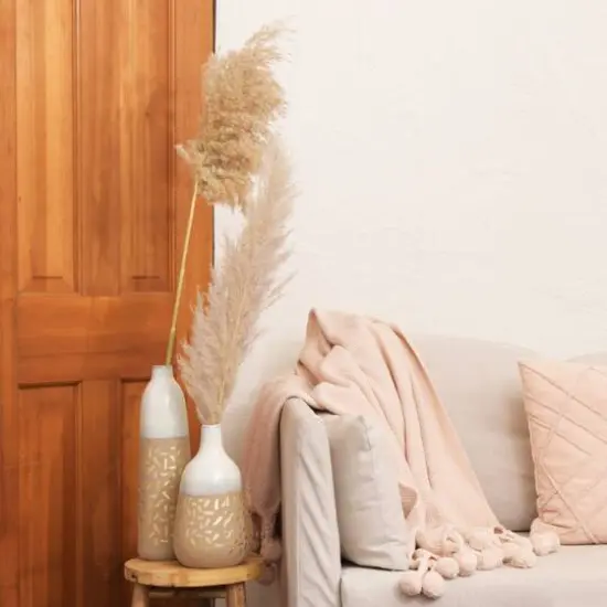 Hello Honey&reg; 14" Cream Stoneware Vase with Gold Pattern {6}