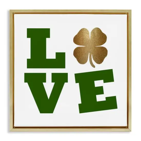 Stupell Industries St Patrick's Day Clover Love Floater Framed Art Gold {1}